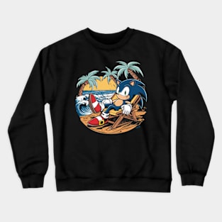 A sonic the hedgehog relaxing in a chair at the beach Crewneck Sweatshirt